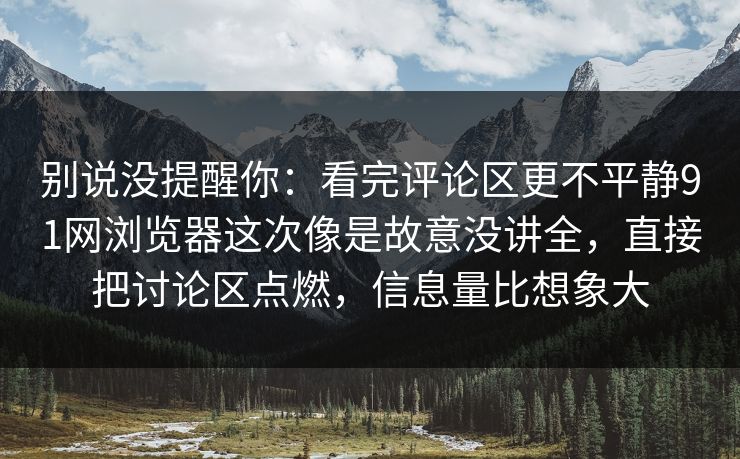 别说没提醒你：看完评论区更不平静91网浏览器这次像是故意没讲全，直接把讨论区点燃，信息量比想象大
